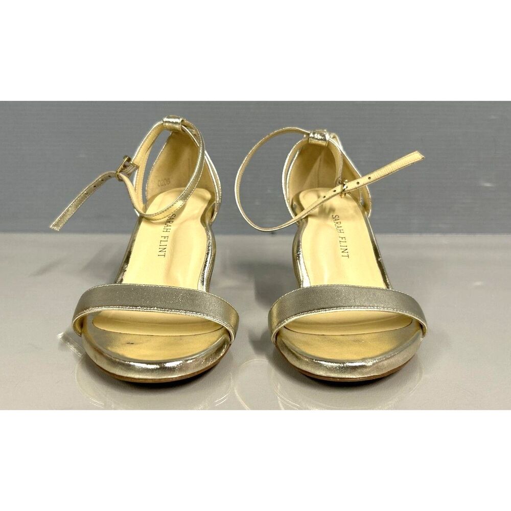 Sarah Flint Perfect Block Sandal 60 Gold Nappa Leather Strappy Heels IT 35 US 5